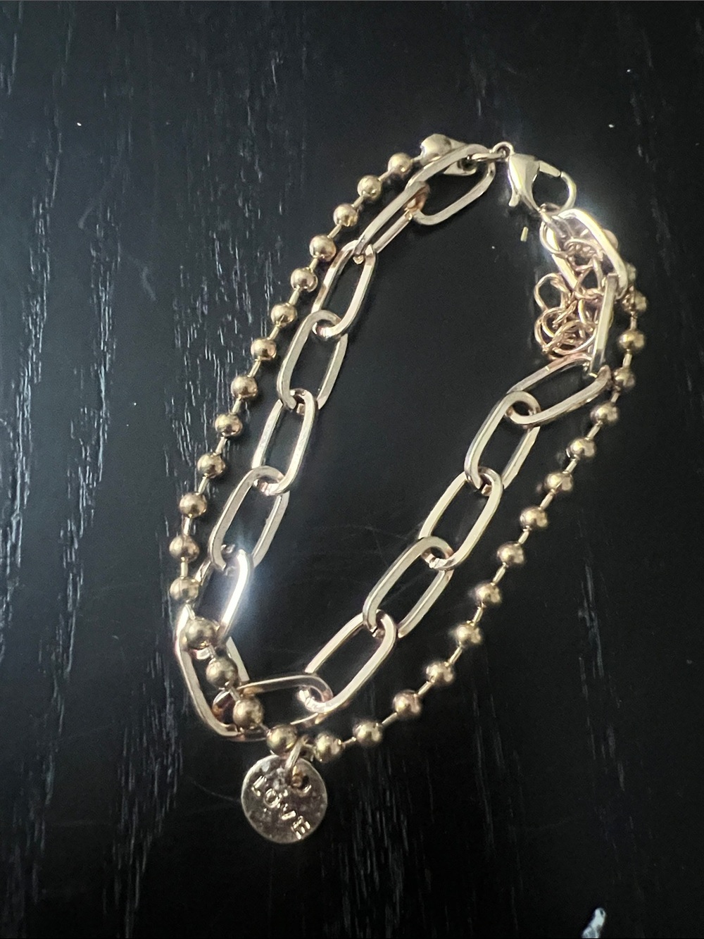 Gold-Tone Layered Chain Bracelet with Charm